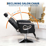 IDEALHOUSE Reclining Salon Chair for Hair Stylist, PU Leather Barber Chair with High-Density Sponge Cushion, Hydraulic Adjustable Height & 360° Swivel, for Home and Professional Use, Black and Chrome