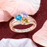 Oseew Personalized 14K Yellow Gold 3 Birthstones Rings Mother's Ring 10k solid Rose Gold 3 Birthstones Rings 14k gold for Mom Jewelry 18K yellow gold Personailzed 2 Birthstones Rings(Rose Gold)
