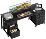 63 inch Office Desk with 6 Fabric Drawers & File Cabinets, Work from Home Computer Desk with Hidden Storage Stand