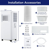 10000 BTU Portable AC with White Body and Black Top Cover, Cooling, Dehumidifying & Fan Functions, Quiet Operation for Rooms Up to 450 Sq Ft, 24-Hour Timer & Easy Setup