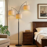 Dimmable 3 Lights Floor Lamp - 3000LM Super Bright Arc Floor Lamps for Living Room, Modern Tall Standing Lamp With Beige Shades, Mid Century Tree Floor Lamp for Bedroom Office, 3 LED Bulbs Included