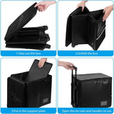 TOMKID Fireproof File Box with Wheels and Telescopic Handle, Foldable Utility Cart Folding Portable Rolling Crate, Fireproof Document Organizer