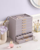Lolalet Jewelry Box Organizer, 8-Layer Jewelry Organizers and Storage Case with Glass Lid, Ring Earring Bracelet Necklace Holder Organizer, Birthday Valentine Gifts for Women Girls -8Layer, HazePurple