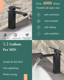 KUZOR Matte Black Waterfall Bathroom Faucet – Single Hole 304 Stainless Steel Sink Faucet with Metal Pop-Up Drain, Low-Profile Design for Modern Vanities