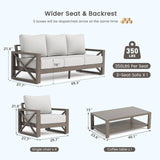 UDPATIO Aluminum Outdoor Patio Furniture Set Faux Wood Grain 6 Pcs Beige