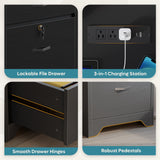 Office Desk with Lockable Drawers, Modern Computer Desk with File Drawer