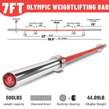 RICHUANG 7ft Olympic Barbell, Weightlifting Barbell 28mm 45lb - 500/700/1000lbs Capacity with Smooth Spinning Sleeves, Olympic Bar Fits 2" Olympic Plates, for Snatch Clean Jerk-Home Gym Training (Silver-Red-500LBS)