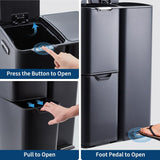 Triple Compartment Stainless Steel Trash and Recycling Bin Combo,16 Gallon,Removable Inner Buckets,Collapsible Foot Pedal,Indoor Use for Kitchen Home Office