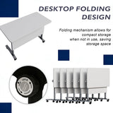 Rolling Mobile Conference Tables, Folding & Modular Design, Training Seminar Tables for Office, School Classroom, Library & Meeting Rooms, White 55.1IN 4-Person
