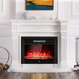 COSTWAY Electric Fireplace Inserts 28.5-inch Wide, 750W/1500W Wall Recessed and Freestanding Fireplace with 3 Flame Colors, 5 Brightness Settings, 8H Timer, Remote Control, Heater for Indoor Use