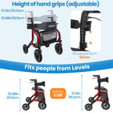 Rollator Walker for Seniors/Adults Foldable Rolling Walker with Seat 330 lbs Capacity 10 inch Wheels Hand Grips Adjustable Height Lightweight Durable Aluminum Walker Removable Back Support (Red)