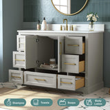 DELUXE LIVING 48 Inch Bathroom Vanity with Sink Combo, Solid Wood Frame with Stone Top & Backsplash, Fully-Assembled with Soft-Closing Doors & 7 Drawers, Greige