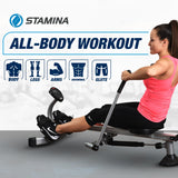 Stamina BodyTrac Glider 1050 Hydraulic Rowing Machine with Smart Workout App - Rower Workout Machine with Cylinder Resistance - Up to 250 lbs Weight Capacity Stamina