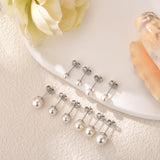 JINEAR 5 Pairs Pearl Earrings Set, Silver Pearl Stud Earrings for Women Dainty Small Multiple Piercing Wedding Earrings