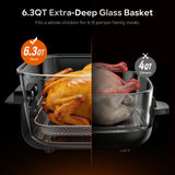 YUKO Smart Glass Air Fryer Non Toxic, 6.3QT & 4.4QT Air Fryer with Dual Glass Baskets with Lids, 8-in-1 Portable Air Fryers Cristal, PFOA & PFAS-Free, Dishwasher Safe, Ideal Kitchen Gift
