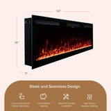 Modern Ember Vibrance 50 Inch Smart Linear Electric Fireplace Insert - Recessed or Wall-Mount, LED Multi-Flame Colors, Alexa/WiFi Enabled - Remote Included - Crystals