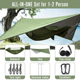 G4Free Large Camping Hammock with Mosquito Net and Rain Fly- 2 Person Portable Hammock with Bug Net and Tent Tarp for Outdoor Hiking Camping Backpacking Travel(Army Green with Rain Fly)