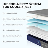 Sweetnight CoolNest Queen Mattress, 14 inch Cooling Queen Size Memory Foam Mattress for Cool Night Sleep, 5-Zone Ergo Support for Pressure Relief, Medium, CertiPUR-US Certified