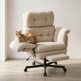 Criss Cross Office Chair with Foot Rest, Big and Tall Office Desk Chair with Flip Armrests for Pets & Cross Legged Sitting, Comfy Executive Ergonomic Reclining Computer Gaming Vanity Chair, White