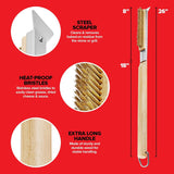 Essential Pizza Oven Accessories Kit, Wooden Handle Brush with 36 Stainless Steel Heads, Heat Proof Bristles, Slicer and Server, Fits Gozney and Blackstone Ovens
