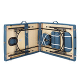Saloniture Professional Portable Lightweight Tri-Fold Massage Table with Aluminum Legs - Includes Headrest, Face Cradle, Armrests and Carrying Case, Blue