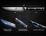 Piklohas Steak Knives Set of 8 with Drawer Organizer Built-in Sharpener, 4.6 Inch Non Serrated Dinner Knife, Forged German Steel Damascus Pattern Straight Edge Meat Knife with Full Tang Handle, Black