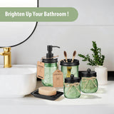 SheeChung Green Bathroom Accessories Set, 6Pcs Mason Jar Glass Bathroom Set, Lotion Soap Dispenser, Toothbrush Holder, Qtip Holder, Soap Dish, Metal Wire Basket, Rustic Farmhouse Bathroom Decor-Black