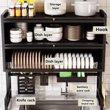 BYRTJSWX Over The Sink Dish Drying Rack, 3-Tier Stainless Steel with Cover & Knife Holder, Space-Saving Drain Rack for Kitchen Sink, Organizer for Dishes, Glasses, Bowls, Cutlery(Black,95cm/37.4in)
