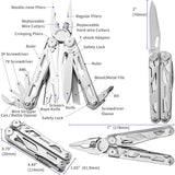 ROCKTOL Multitool, 29-in-1 Multitool Pliers with Replaceable Wire Cutters and Saw, Heavy-duty Stainless Steel Multi-tool Set and Nylon Sheath for Camping Survival multi tool for Man