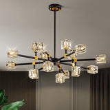 OKES Sputnik Chandeliers with16-Light,Modern Black and Gold Crystal Chandelier, Mid Century Ceiling Light Fixture for Dining Room, Kitchen Island,Foyer,Living Room,Bedroom