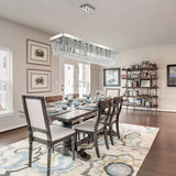 7PM Rectangle K9 Crystal Chandelier Modern Rectangular Pendant Light Fixture for Dining Room Kitchen Island Chrome L47 x W10 x H10