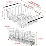 SwetLao Large Sink Dish Drying Rack, Expandable 304 Stainless Steel Metal Dish Drainer Rack Organizer Shelves with Stainless Steel Utensil Holder Over Inside Sink, Rustproof