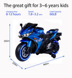 Electric Ride-On Motorcycle for Kids with 12V Motor, Training Wheels, Manual Throttle, Light Up Wheels, Music Player & Headlights - Ages 3-6 (Blue + Plastic + 50-99 pounds)