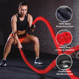 Brobantle Battle Rope 1.5 Inch Diameter,Red 30FT Exercise Workout Ropes for Home Gym Heavy Weighted Training Rope for Working Out