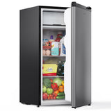 Upstreman 3.2 Cu.Ft Mini Fridge with Freezer, Single Door Compact Refrigerator, Adjustable Thermostat, Small Refrigerator for Dorm, Bedroom, Office, Stainless Steel-SR321