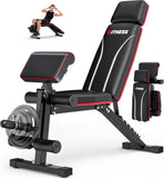 Foldable Workout Bench with Leg Extension, Adjustable Weight Bench w/Preacher Culr, Extended Headrest, Collapsible Bench for Home Gym Strength Training Exercise Full Body Banco de Pesas 880LBS Fostoy