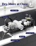 Kitsure Large Dish Drying Rack - Extendable Dish Rack, Multifunctional Dish Rack for Kitchen Counter, Anti-Rust Dish Drainers with Cutlery & Cup Holders 19.2"-26.7" L x 12.9" W, Black