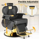 Barber Salon Hair Chair, Hydraulic Rolling 360° Swivel Barber Reclining Chairs for Barbershop, Heavy Duty Hairdresser Chair Beauty Salon Spa Shampoo Styling Equipment, Adjustable Headrest, Black&Gold