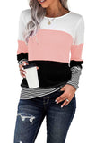 Daspkuwy Ribbed Long Sleeve Tops for Women Trendy Color Blocks Petite Pajamas Sleep Cute Winter Tops for Women Multi Colours Nice Shirts Pink S