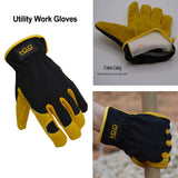 HANDLANDY Men Leather Gardening Gloves, Utility Work Gloves for Mechanics, Construction, Driver, Dexterity Breathable Design (Large, 3 Pairs Yellow)