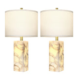 Scenekoy Alabaster Table Lamp Set of 2 with Night Light for Bedroom Living Room, 23" Rotary Switch Bedside Lamp with Linen Shade, Modern Nightstand Lamps for Room Office Dorm (Bulb Included)