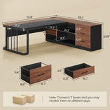 Executive Desk, Large Office Desk with Drawers & Storage Shelves, Modern L Shaped Computer Desk Corner Desk