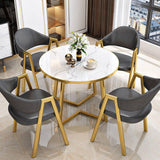 Mid-Century Modern 4-Person Round Faux Marble Dining Table Set with 4 Chairs for Kitchen Dining Room, Breakfast Nook, Office Breakroom Gray