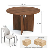 HIPIHOM Modern Round Dining Table Set for 2, 39.4" Walnut Kitchen Table with 2 PU Leather Chairs, 3-Piece Mid-Century Dining Room Set for Small Spaces, Pedestal Base & Ergonomic Padded Chairs