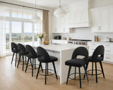 BONBEUR Swivel Bar Stools Set of 6, 26 Inch Counter Height Stools with Back & Wood Legs, Modern Upholstered Fabric Counter Stools for Kitchen Island, Black