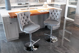MOOLSUN Rotating Velvet Bar Stools Set of 6, Modern Padded with Nailhead Trim and Tufted Back, Adjustable Swivel Counter Height Stools for Kitchen Island, Bar, Club,Gray(Silver Base)
