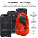 Active Noise Cancelling Headphones, Wireless Over Ear Bluetooth Headphones, 60H Playtime, Red TOZO