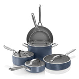 Ceramic Pro 10-Piece Cookware Set, Non-Stick Pots & Pans Set with Glass Lids, Ceramic Coated, Stainless Steel Handles | Blue Ninja