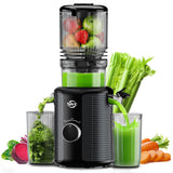 Cold Press Juicer Machine, 5-Inch Wide Chute Masticating Juicer, 1.2L Slow Juicer for Whole Fruits & Vegetables, Easy to Clean Electric Juice Extractor, Juice Maker with Recipe Guide, Black & Gray
