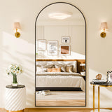NBGV 76"x34" Floor Mirror Full Length, Arched Full Length Mirror with Stand, Large Full Body Mirrors for Bedroom Living Room or Cloakroom Black
